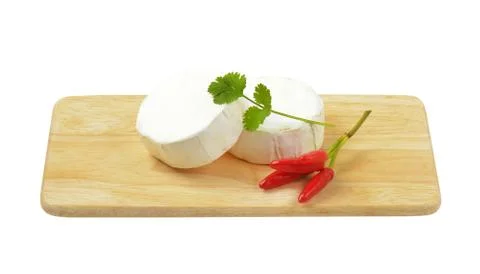 Wheels of soft white cheese Stock Photos