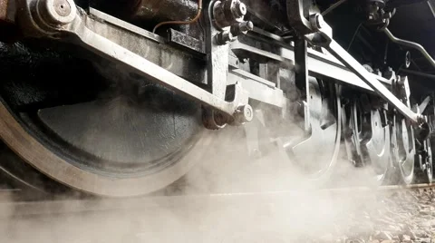 Wheels of steam engine train. old locomotive background Stock Footage 43558749