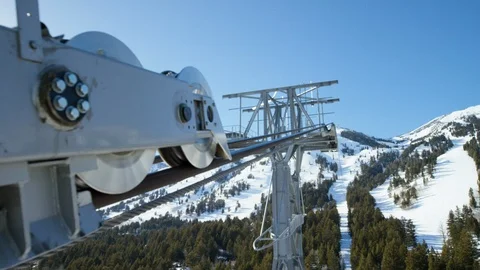 Wheels supporting cables for ski lift Stock Footage 116747843