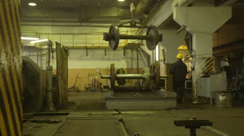 Wheels of train in the factory Video stock 33402736