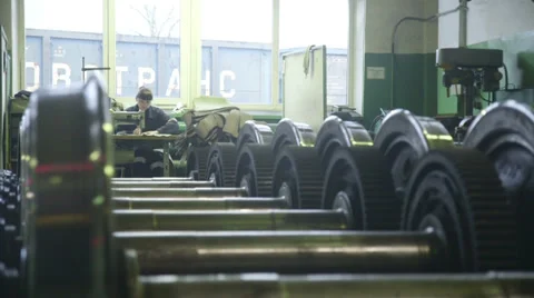 Wheels of train in the factory Stock-Footage 33402740