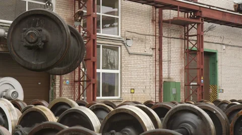 Wheels of train in the factory Stock Footage 33402750