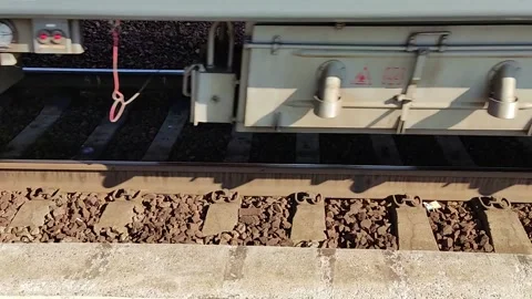 The wheels of the train ride on the railroad Stock Footage 243053175
