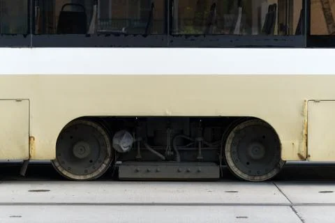 The wheels of the tram close up Stock Photos