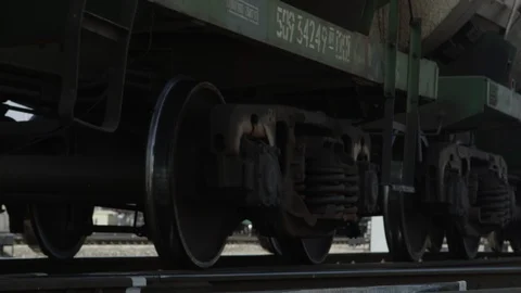 Wheels of travelling train Video stock 123779748