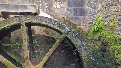 Wheels of a watermill in action Stock Footage 286244536