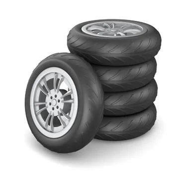 Wheels on white background. Isolated 3D illustration Stock Illustration