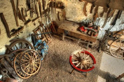 Wheelwrights workshop Stock Photos