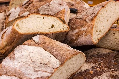 Wheet bread on the counter, bread loaf Stock Photos