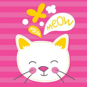 Wheite kitten pink striped vector illustration. Stock Illustration