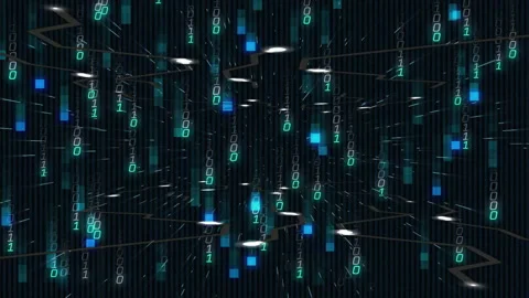 When binary digits and blocks appearing in frame accelerating down illustrating Stock Footage 313493260