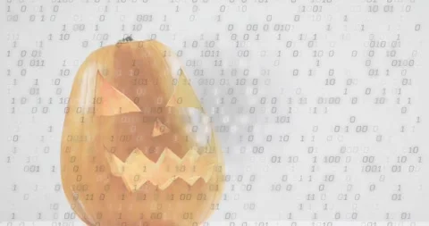 When binary streams starting from right carved pumpkin being still as streams Stock Footage 317747802