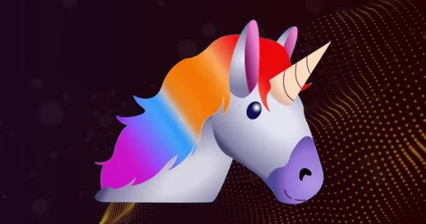 When clip starts unicorn head animating rainbow mane blinking eye pulsing golden Stock Footage 316096174
