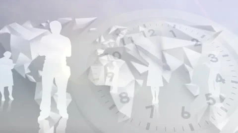 When clock hands sweeping map shards silhouettes shrinking sphere emerging Stock Footage 311916168