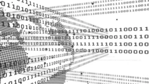 When dotted globe appearing, binary streams flowing and code snippets showing 库存影片 313724842