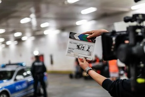 When filming begins, the clapperboard comes out. Foto stock