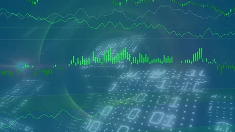 When grid tilt shows binary, ripple-grid pulsing, wave oscillating, bars rising Stock Footage 334788174