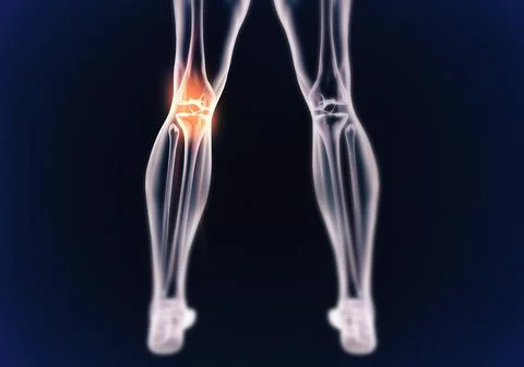 When inflammation strikes. A cgi view of an inflamed joint isolated on blue. Illustrazione stock