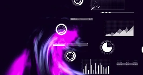 When interface launches vortex spinning while HUD gauges filling and charts Stock Footage 329500267