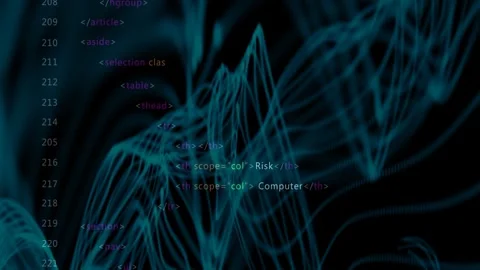When loading code and security labels scrolling, updating, teal waveform Stock Footage 328657219