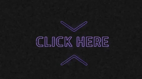 When loop begins neon CLICK HERE text and chevrons brightening, pulsing, Stock Footage 326974066