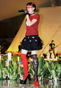 When a member of THE VIRGIN is singing at the Atrium Model Award 2010 Stock Illustration