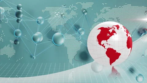 When metallic spheres emerging left, nodes forming around rotating globe Stock Footage 311085508