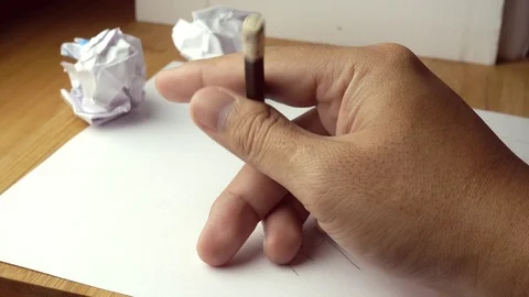 When no ideas with crumpled paper, wiggle pencils Stock Footage 89188969