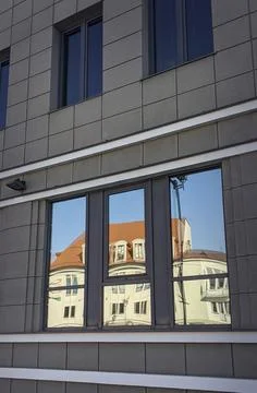 When old,classic set is reflected in the new, modern Foto stock