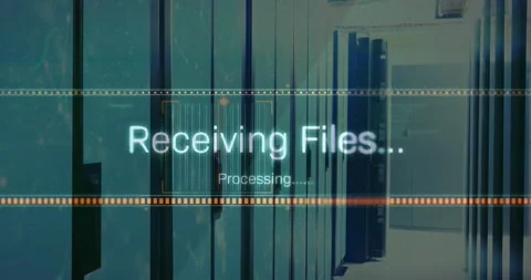 When overlay fading in over server racks, pulsing progress bar showing file Stock Footage 329691054