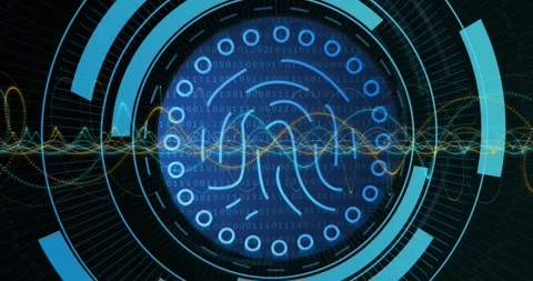 When playback begins waveforms animating as HUD rings rotating scanning Stock Footage 317206509