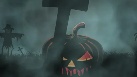 When Pumpkins Bleed Under the Fog of the Graveyard Hill Stock Footage 316694520