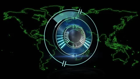 When ring appearing initiating interface, discs rotating and bars filling for Stock Footage 311699465