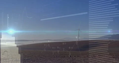 When scene loads overlays appearing over hills, sliding right and visualizing Video stock 334112225