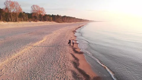 When the sea meets the sand, Baltic Sea, aerial video in Poland Stock Footage 130224404