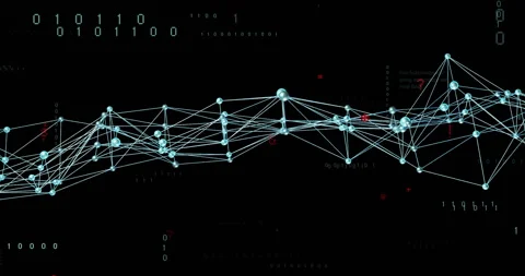 When starting, blue nodes drifting,pulsing,connecting code panels appearing Stock Footage 311138843