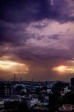 When sunset and rail fall occurs at the same time Stock Photos