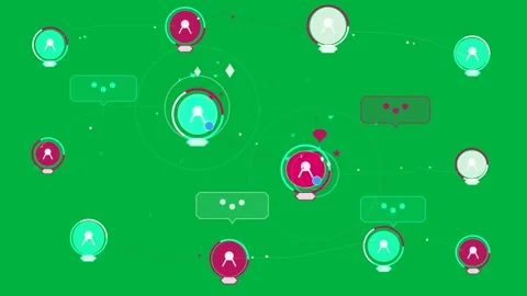When teal node pulsing rings and pink node lighting, links flowing, showing chat 動画素材 333907718