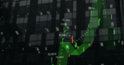 When thin yellow plane sliding triggers green dots lifting into ribbon, bars Stock Footage 310141486