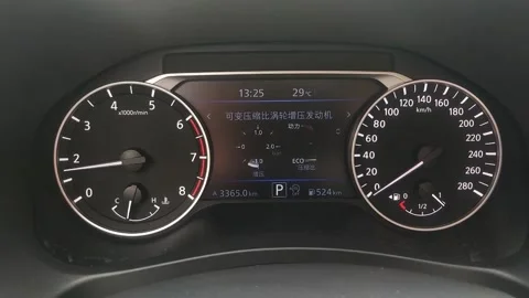 When the throttle is hit, the instrument inside the car is close-up Stock Footage 157100838