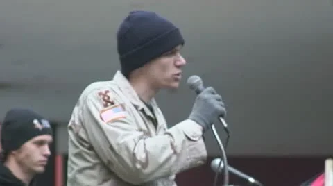 'When troops stop fighting the war, the war is over.' - Aaron Hughes, IVAW Stock Footage 10683452