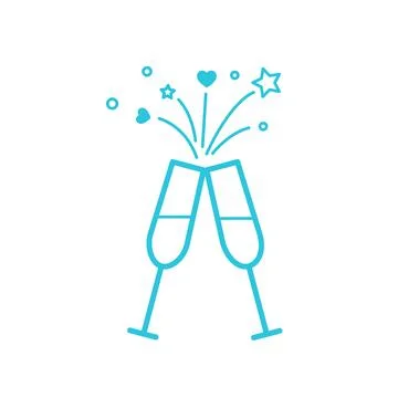 When Two Glasses Collide. Cheers to New Adventures. Isolated on white. Blue.. Stock Illustration