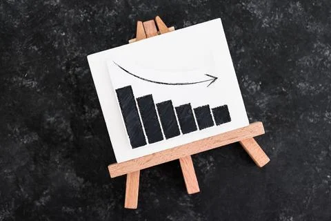 When will inflation go down. canvas with graph showing prices dropping, cos.. Stock Photos