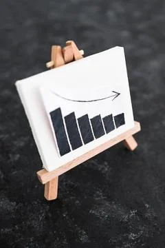 When will inflation go down. canvas with graph showing prices dropping, cos.. Stock Photos