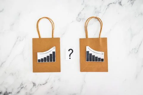 When will inflation go down. shopping bags with graph showing prices increa.. 写真素材