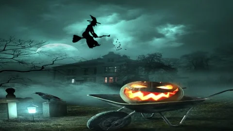 When the witch comes, the bats run away 4K LOOP Stock Footage 287695520