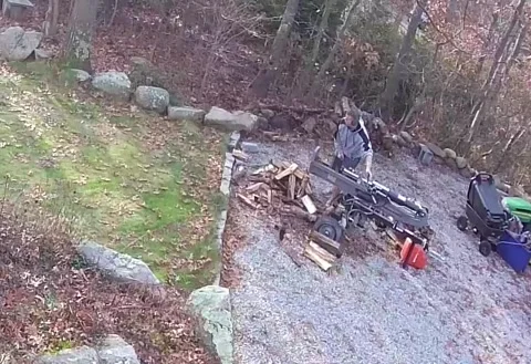 When the Wood Splitter Fights Back, Tiverton, Rhode Island, USA - 02 Dec 2023 Stock Footage 257370124