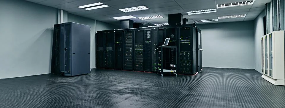 Where all the data gets processed. the inside of a data center. Stock Photos