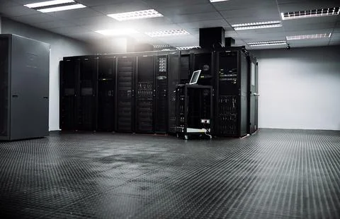 Where all the data gets processed. the inside of a server room inside a data Foto stock