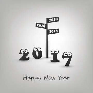 Where Do We Go Next Year - Road Sign and Numerals with Rolling Eyes Stock Illustration